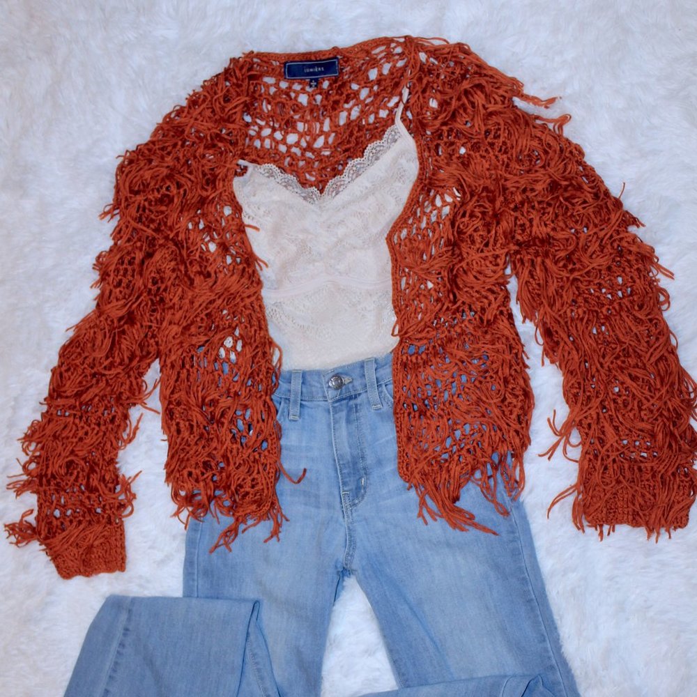 Knit Fringe Rust Jacket - Picture 8 of 8